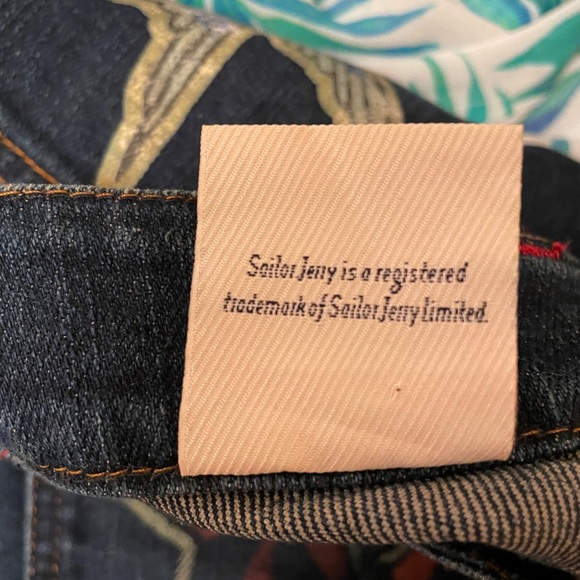 Vintage Sailor Jerry Tattoo Lowrise Bell Bottom Jeans NWOT - Picture 12 of 12